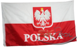 Flaga POLSKA Z GODŁEM ORZEŁ DUŻA 150x90 CM NA MASZT + 2 oczka