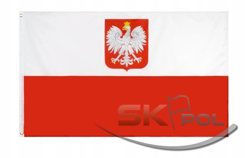 Flaga Polski 150x90 + 2 oczka z godłem