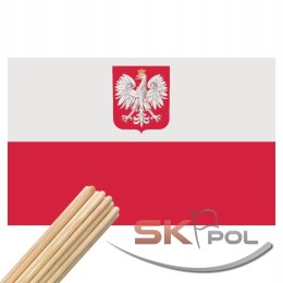 Flaga Polski Polska Godło Bandera 112x70 cm PRODUCENT + Drzewiec Komplet
