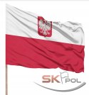 Flaga Polski Polska Godło Bandera 112x70 cm PRODUCENT + Drzewiec Komplet